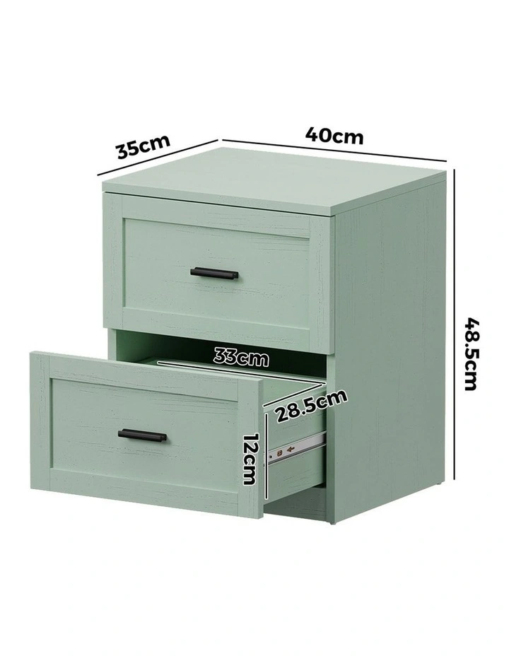 Oikiture Bedside Table 2 Drawers Nightstand Cabinet End Table Green image 3