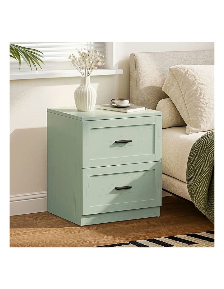 Oikiture Bedside Table 2 Drawers Nightstand Cabinet End Table Green image 4