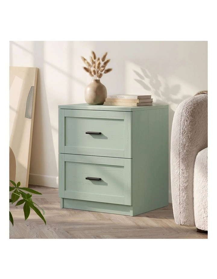 Oikiture Bedside Table 2 Drawers Nightstand Cabinet End Table Green image 5