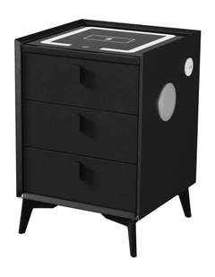 Oikiture Smart Bedside Table Wireless Charging LED Lights 3 Drawers Black