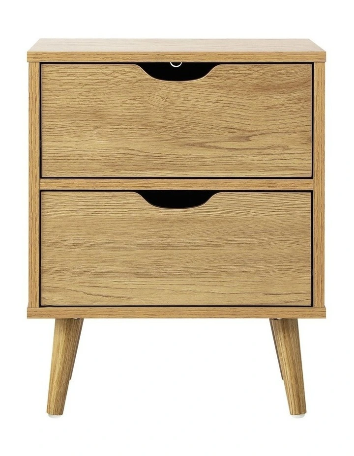 Oikiture Bedside Tables 2 Drawers Side Table Nightstand Storage Cabinet Wood image 2