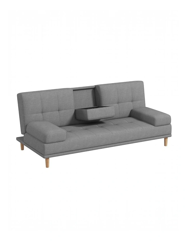 Casa Decor Mendoza 2 in 1 Sofa Bed Couch Pull Down Cupholder 3 Seats Futon Grey image 1