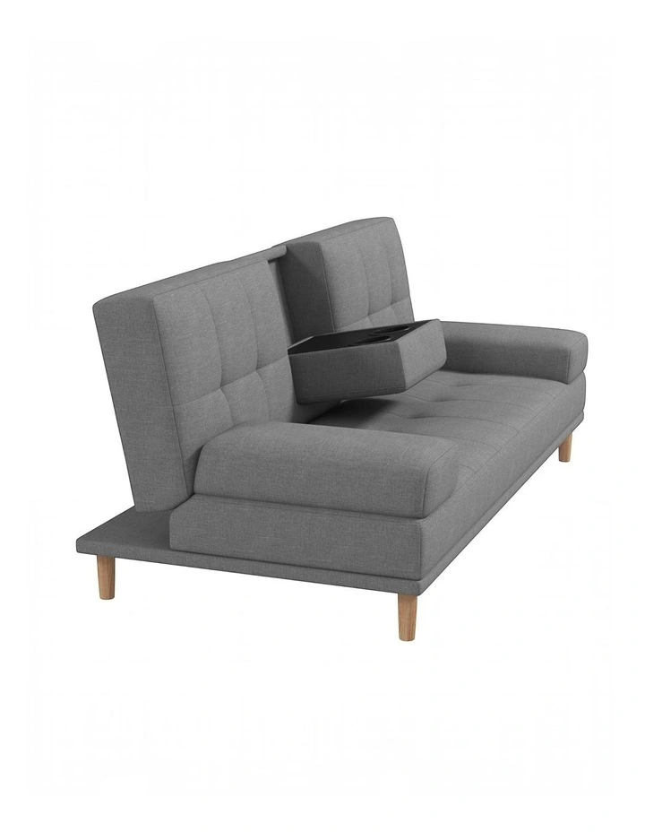 Casa Decor Mendoza 2 in 1 Sofa Bed Couch Pull Down Cupholder 3 Seats Futon Grey image 2