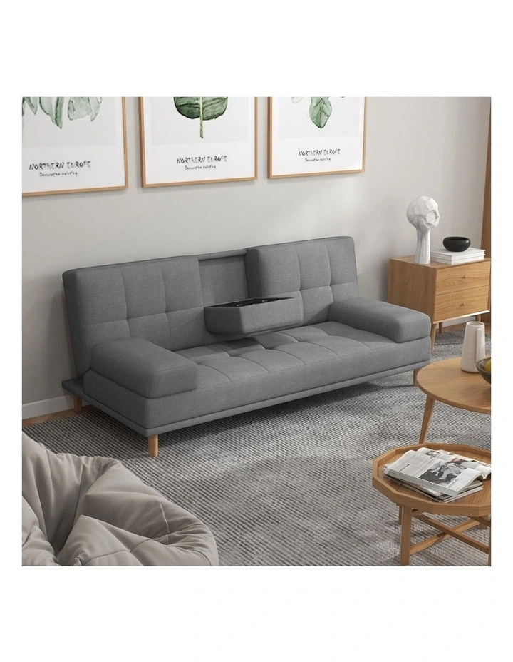 Casa Decor Mendoza 2 in 1 Sofa Bed Couch Pull Down Cupholder 3 Seats Futon Grey image 3