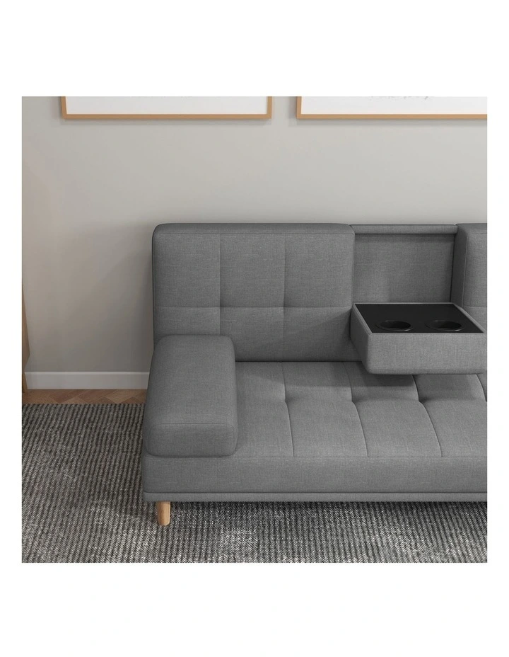 Casa Decor Mendoza 2 in 1 Sofa Bed Couch Pull Down Cupholder 3 Seats Futon Grey image 4