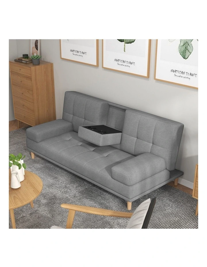 Casa Decor Mendoza 2 in 1 Sofa Bed Couch Pull Down Cupholder 3 Seats Futon Grey image 5