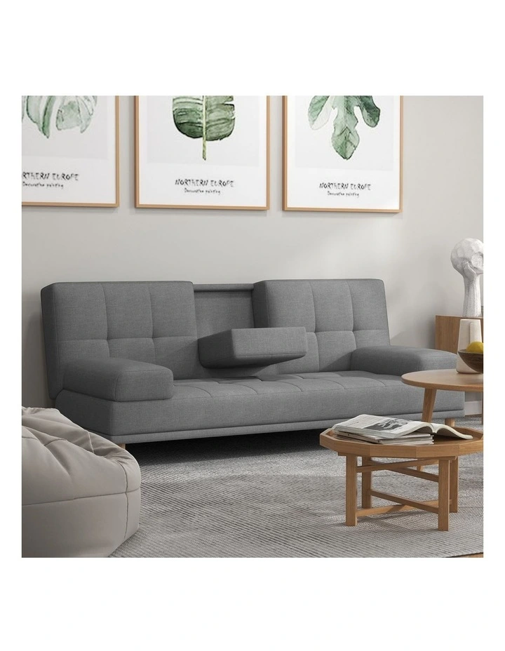 Casa Decor Mendoza 2 in 1 Sofa Bed Couch Pull Down Cupholder 3 Seats Futon Grey image 6