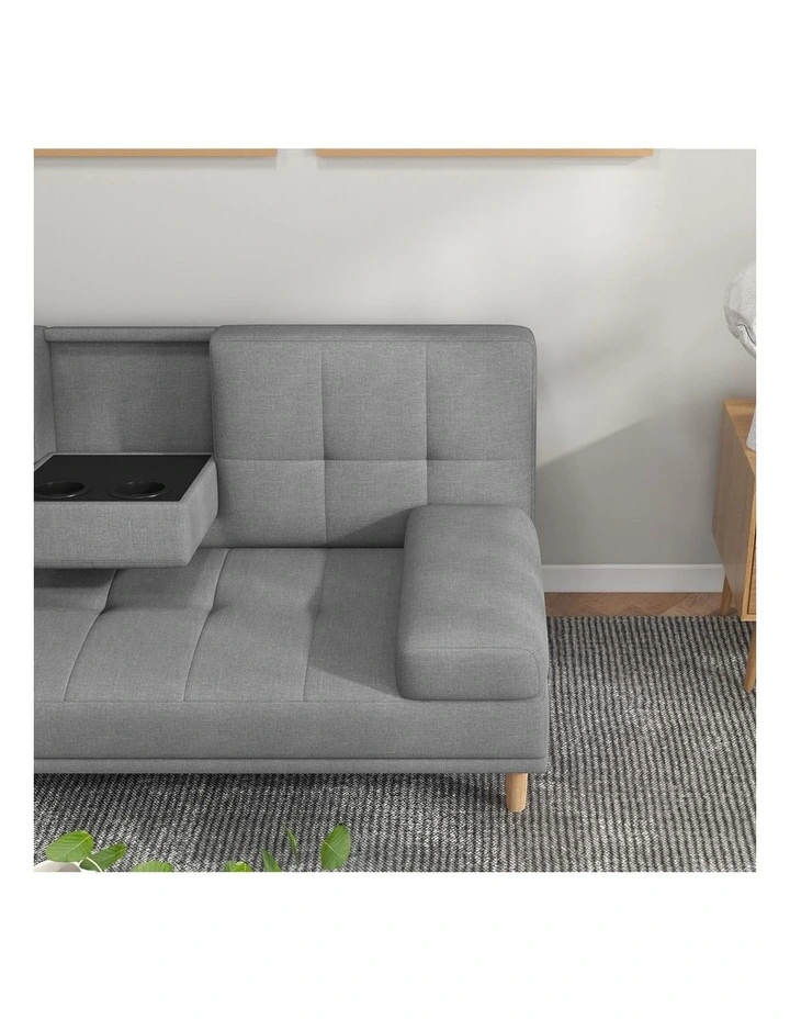 Casa Decor Mendoza 2 in 1 Sofa Bed Couch Pull Down Cupholder 3 Seats Futon Grey image 7