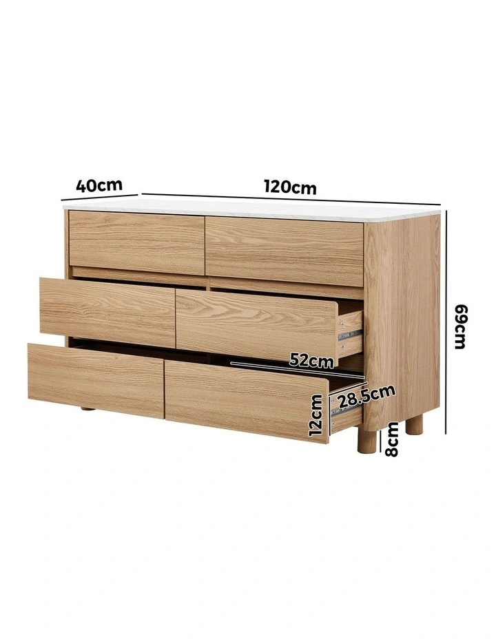 Oikiture 6 Chest of Drawers Dresser Tallboy Storage Cabinet Faux Marble Top image 3
