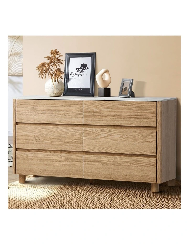 Oikiture 6 Chest of Drawers Dresser Tallboy Storage Cabinet Faux Marble Top image 4