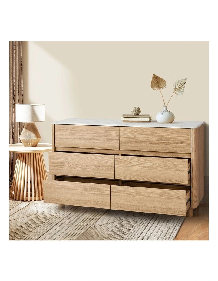 Oikiture 6 Chest of Drawers Dresser Tallboy Storage Cabinet Faux Marble Top image 5