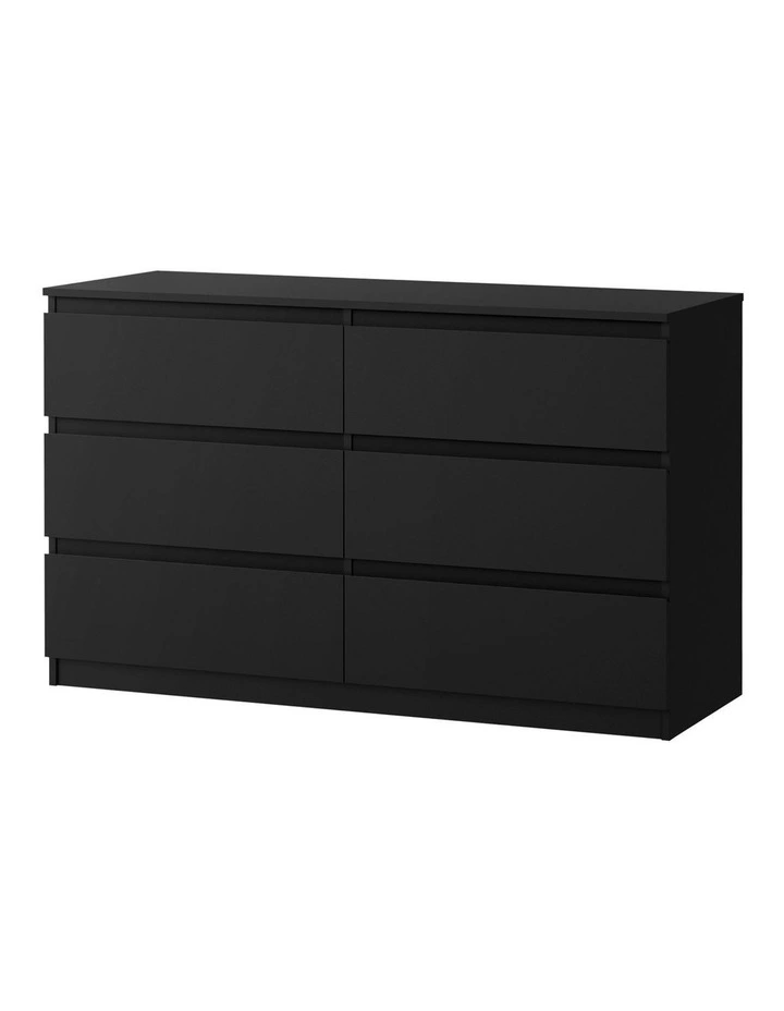 Oikiture 6 Chest of Drawers Lowboy Storage Cabinet Dresser Table Bedroom Black image 1