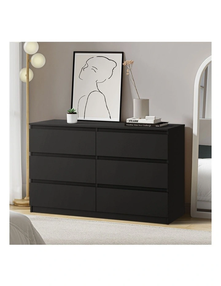 Oikiture 6 Chest of Drawers Lowboy Storage Cabinet Dresser Table Bedroom Black image 4