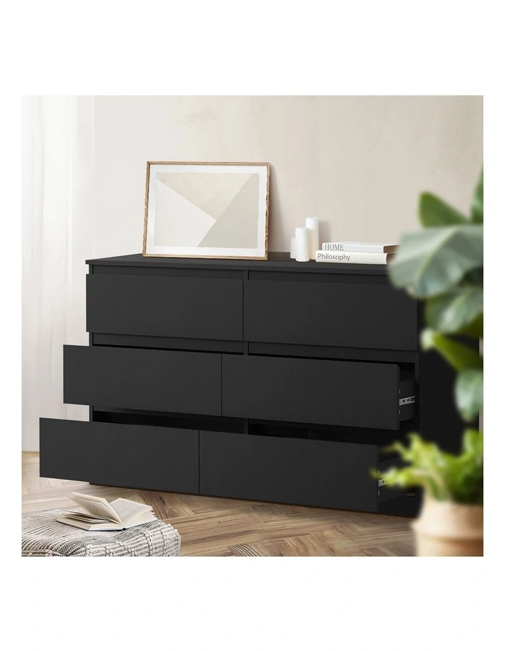Oikiture 6 Chest of Drawers Lowboy Storage Cabinet Dresser Table Bedroom Black image 5