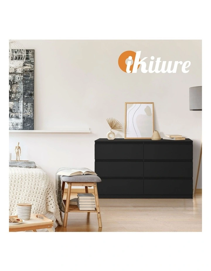 Oikiture 6 Chest of Drawers Lowboy Storage Cabinet Dresser Table Bedroom Black image 7