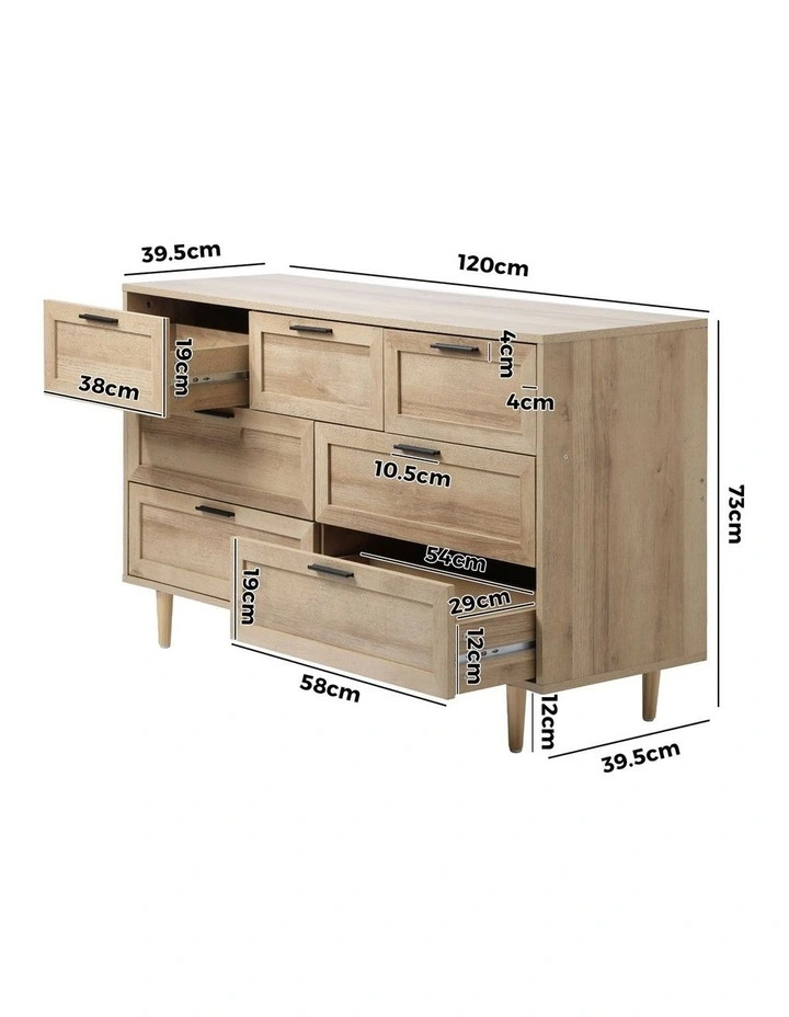 Oikiture 7 Chest of Drawers Dresser Chest Storage Cabinet Tallboy Natural image 3