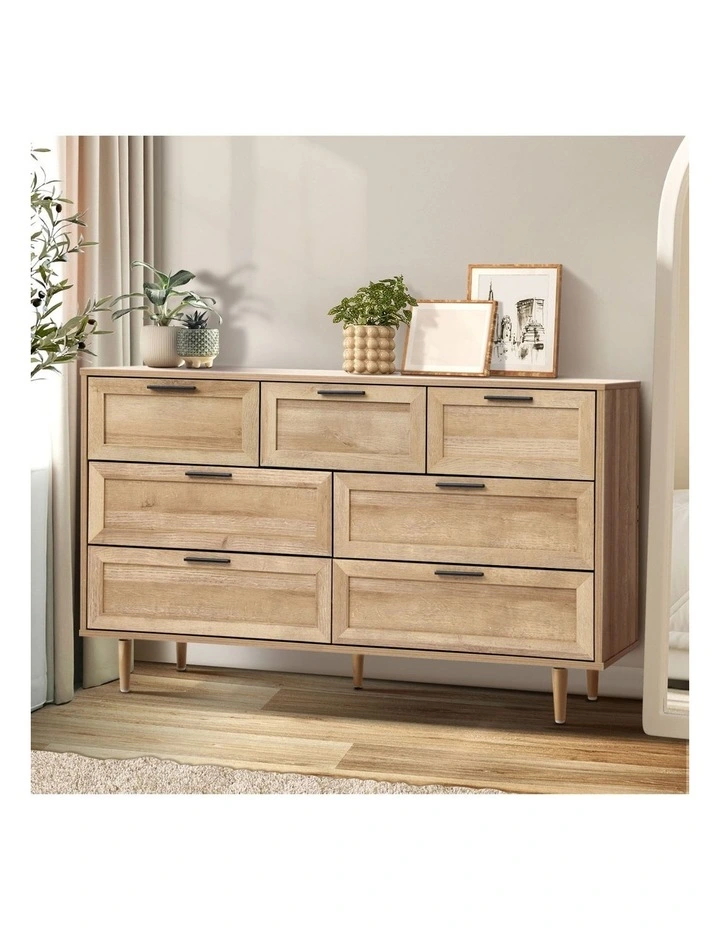 Oikiture 7 Chest of Drawers Dresser Chest Storage Cabinet Tallboy Natural image 4