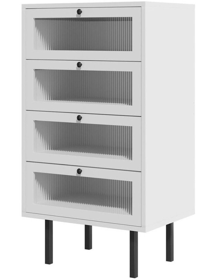 Oikiture 4 Chest of Drawers Tallboy Dresser Storage Cabinet Sideboard White image 1