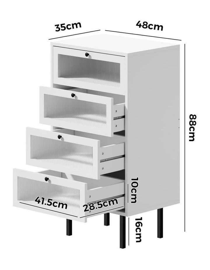 Oikiture 4 Chest of Drawers Tallboy Dresser Storage Cabinet Sideboard White image 3