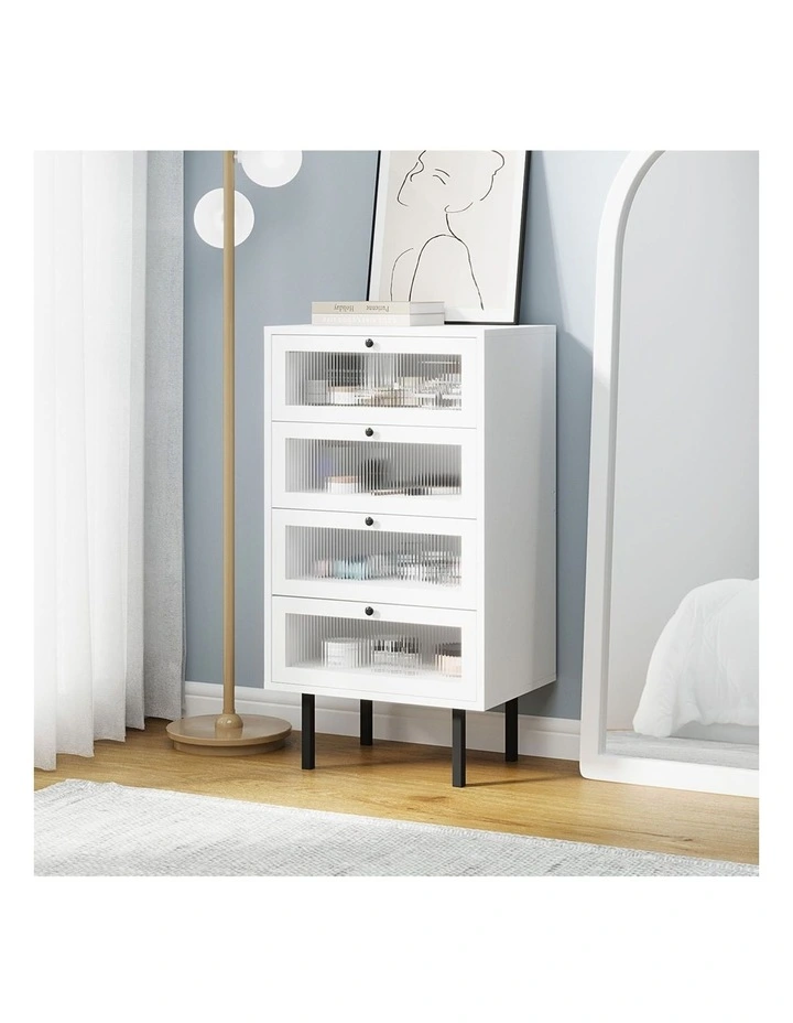 Oikiture 4 Chest of Drawers Tallboy Dresser Storage Cabinet Sideboard White image 4