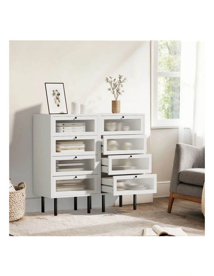 Oikiture 4 Chest of Drawers Tallboy Dresser Storage Cabinet Sideboard White image 5