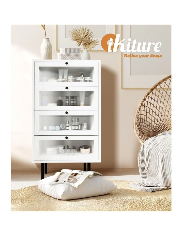 Oikiture 4 Chest of Drawers Tallboy Dresser Storage Cabinet Sideboard White image 7