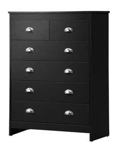 Oikiture 6 Chest of Drawers Tallboy Dresser Table Storage Cabinet Black