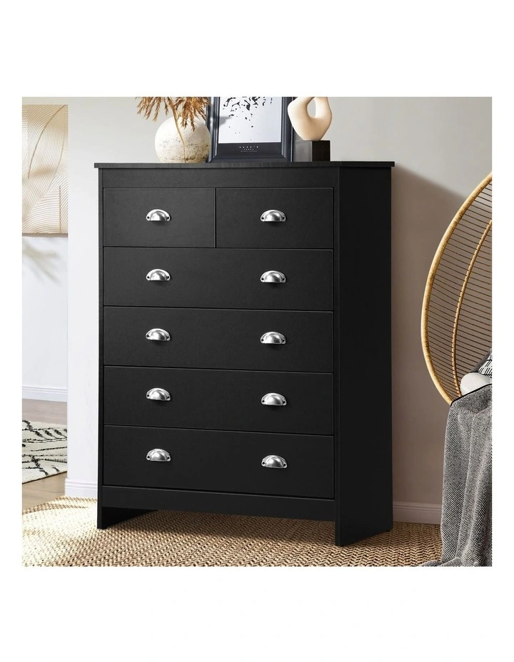 Oikiture 6 Chest of Drawers Tallboy Dresser Table Storage Cabinet Black image 4