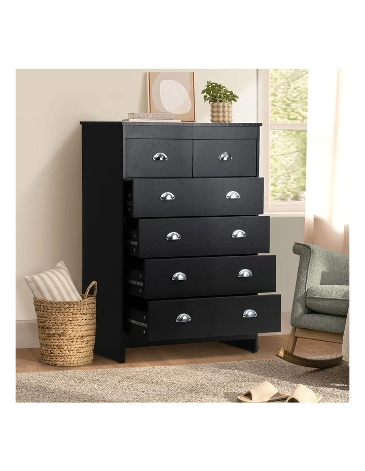 Oikiture 6 Chest of Drawers Tallboy Dresser Table Storage Cabinet Black image 5