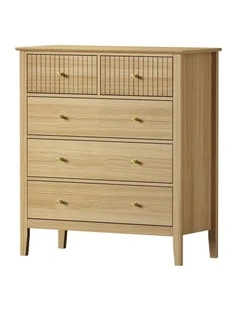 Oikiture 5 Chest of Drawers Dresser Storage Cabinet Tallboy Natural