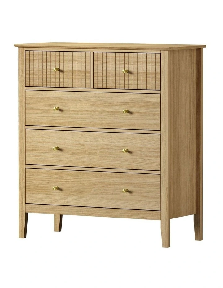 Oikiture 5 Chest of Drawers Dresser Storage Cabinet Tallboy Natural image 1
