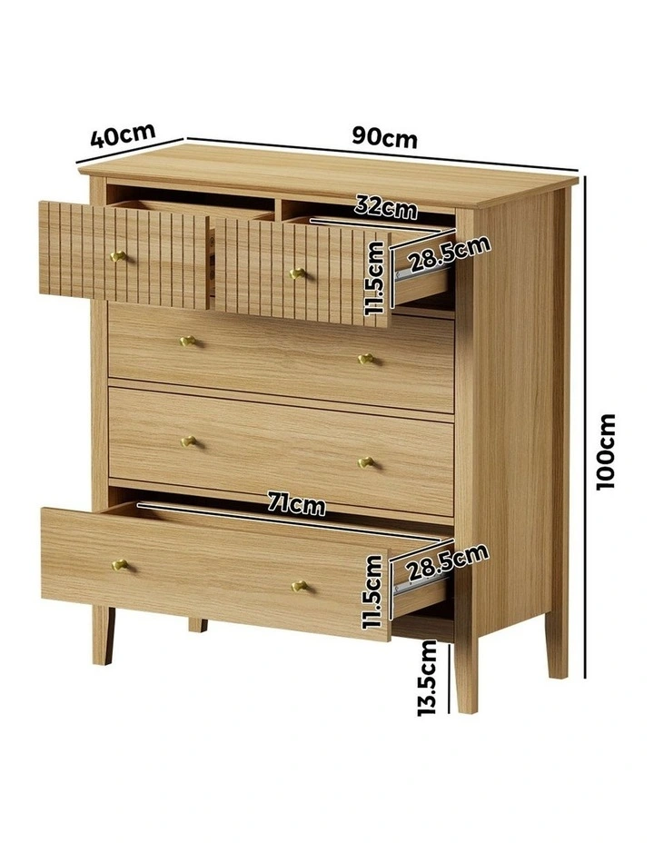Oikiture 5 Chest of Drawers Dresser Storage Cabinet Tallboy Natural image 3