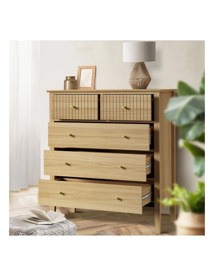 Oikiture 5 Chest of Drawers Dresser Storage Cabinet Tallboy Natural image 5
