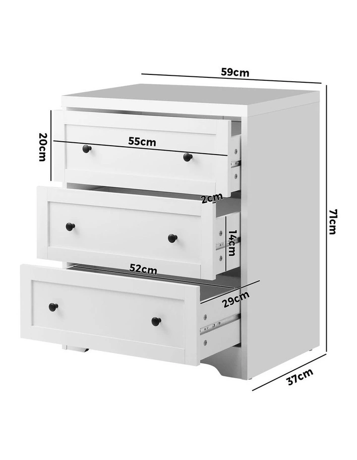 Oikiture White Chest of Drawers 3 Drawer Tallboy Bedside Table Storage Cabinet image 3