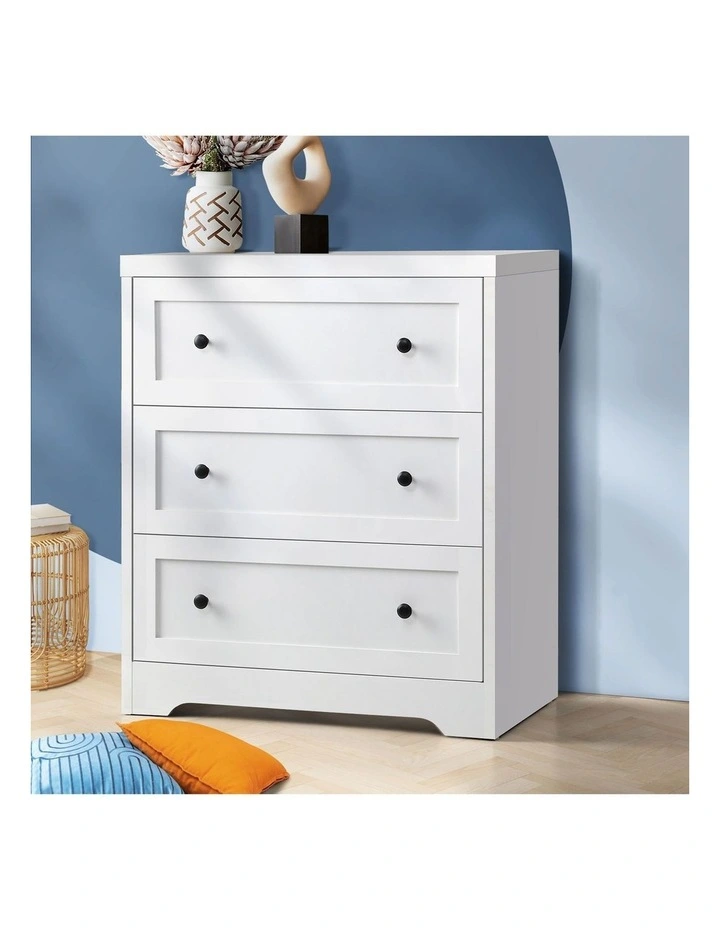 Oikiture White Chest of Drawers 3 Drawer Tallboy Bedside Table Storage Cabinet image 4