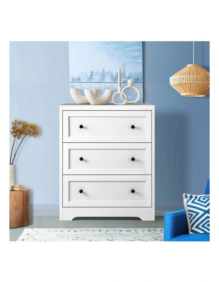 Oikiture White Chest of Drawers 3 Drawer Tallboy Bedside Table Storage Cabinet image 5