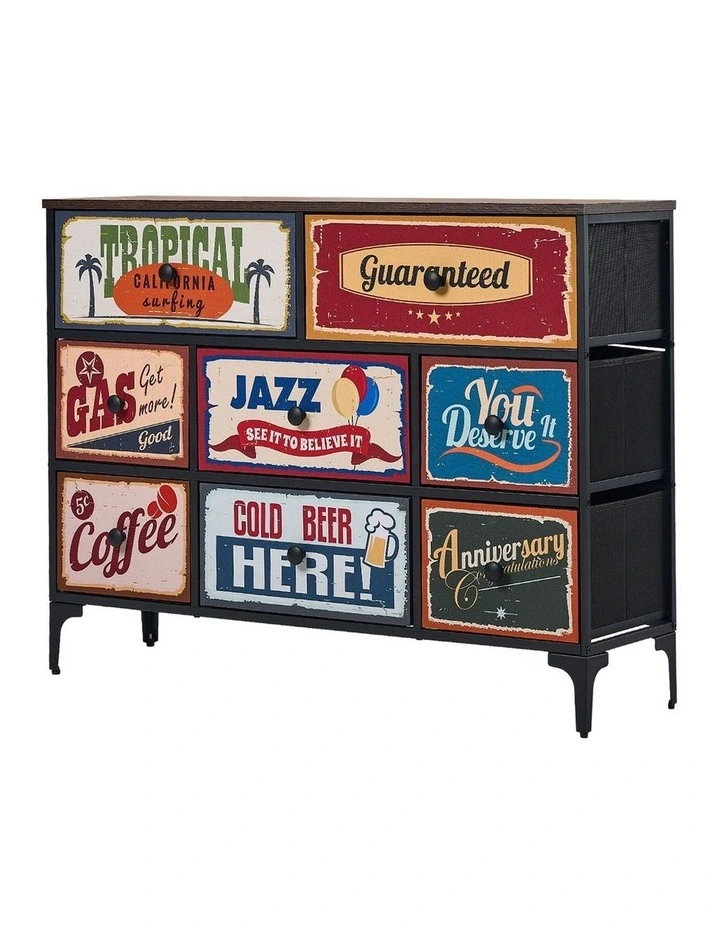 Oikiture 8 Chest of Drawers Fabric Storage Cabinet Retro Dresser Vintage Lowboy image 1