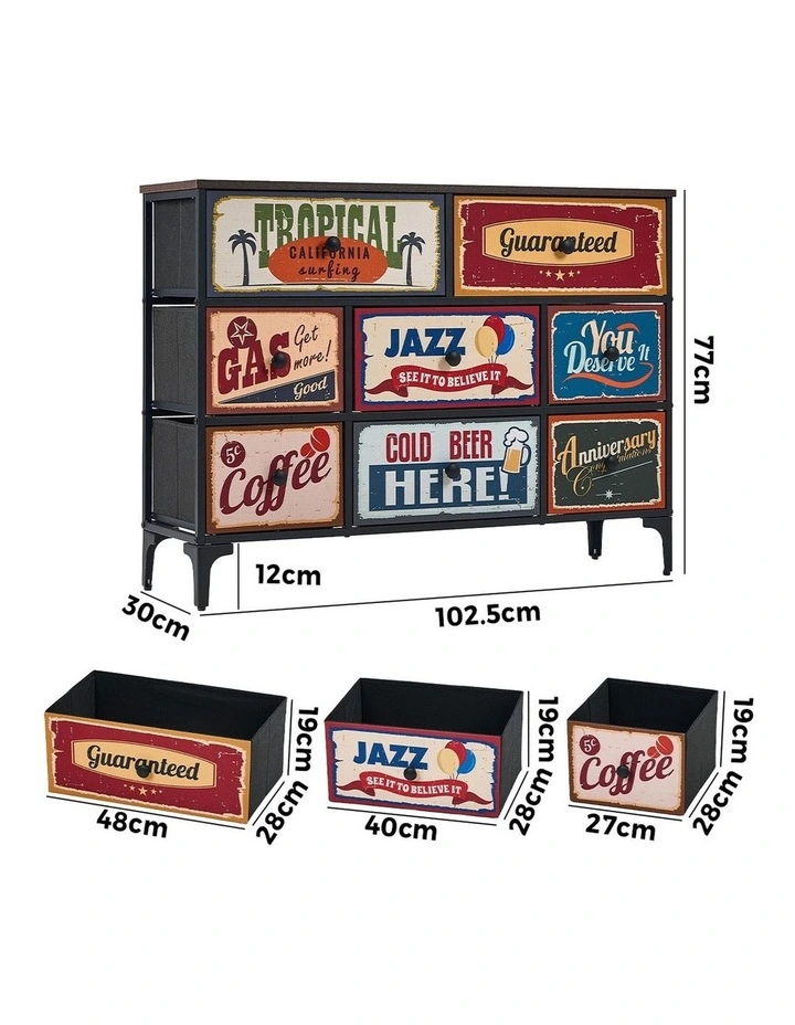 Oikiture 8 Chest of Drawers Fabric Storage Cabinet Retro Dresser Vintage Lowboy image 3