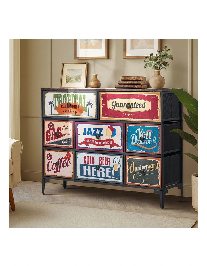 Oikiture 8 Chest of Drawers Fabric Storage Cabinet Retro Dresser Vintage Lowboy image 4
