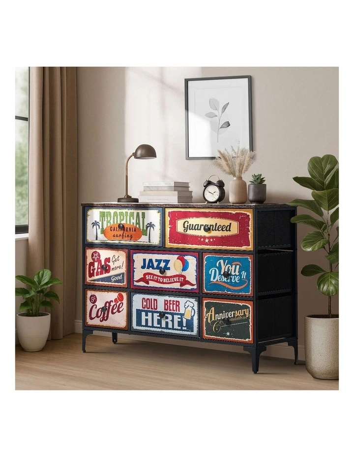 Oikiture 8 Chest of Drawers Fabric Storage Cabinet Retro Dresser Vintage Lowboy image 5