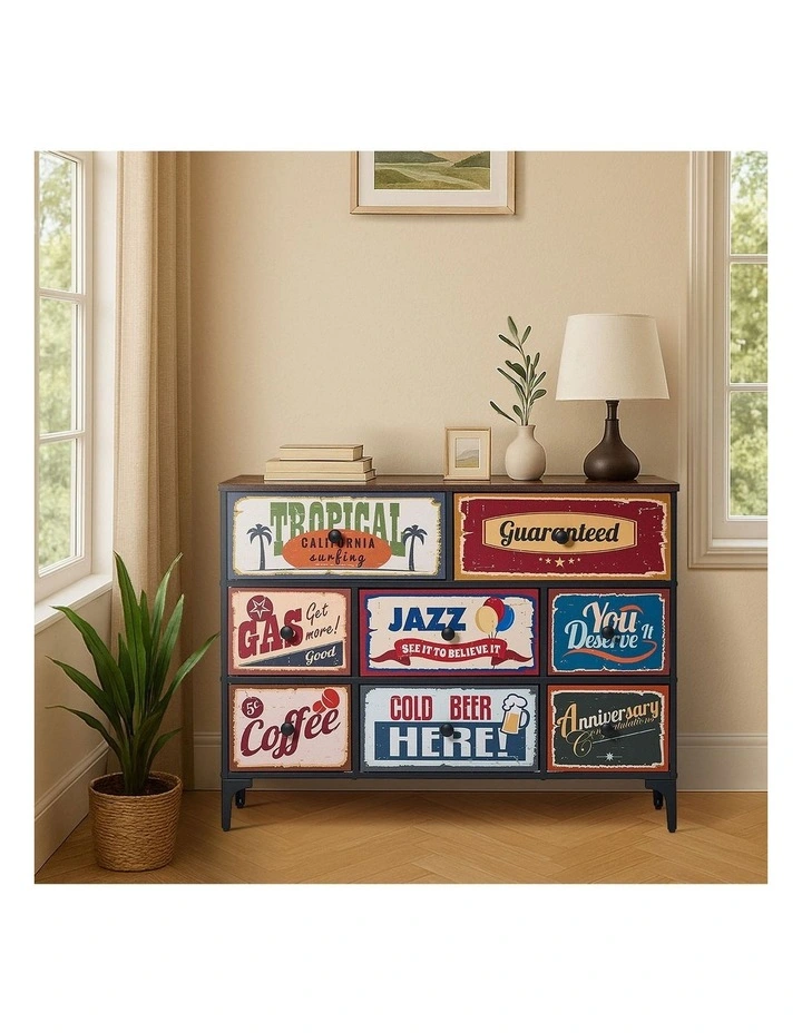 Oikiture 8 Chest of Drawers Fabric Storage Cabinet Retro Dresser Vintage Lowboy image 7