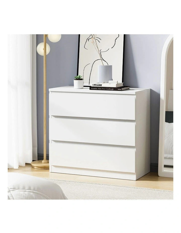 Oikiture 3 Chest of Drawers Lowboy Dresser Table Storage Cabinet Bedroom White image 4