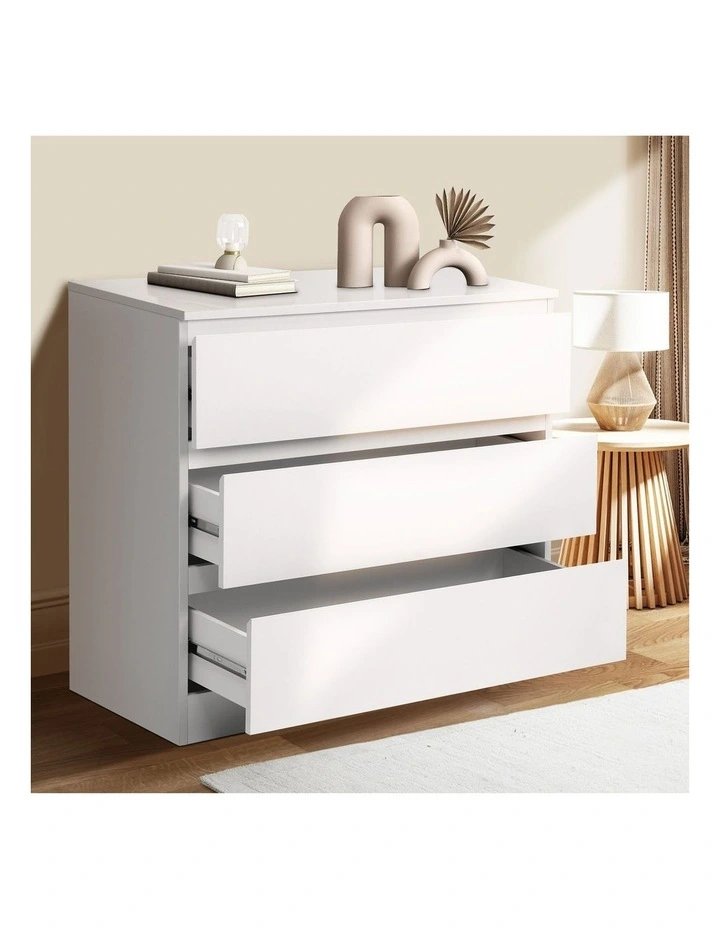 Oikiture 3 Chest of Drawers Lowboy Dresser Table Storage Cabinet Bedroom White image 6