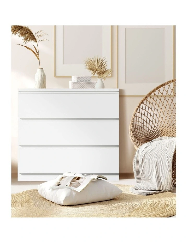 Oikiture 3 Chest of Drawers Lowboy Dresser Table Storage Cabinet Bedroom White image 7