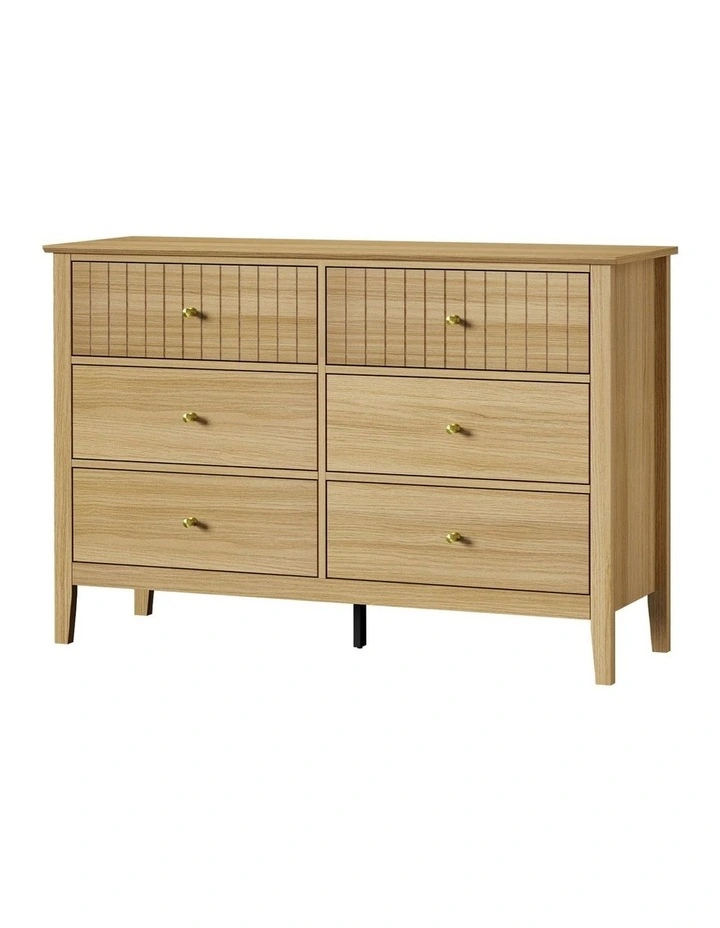 Oikiture 6 Chest of Drawers Dresser Tallboy Storage Cabinet Bedroom Natural image 1