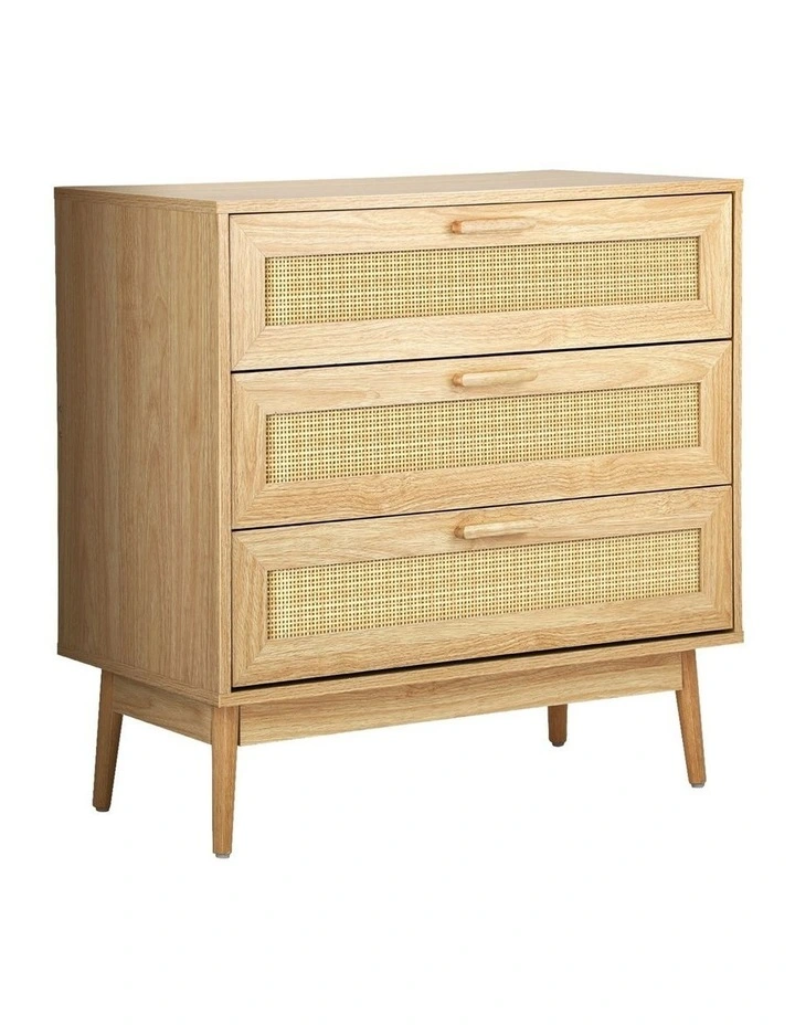 Oikiture 3 Chest of Drawers Tallboy Storage Cabinet Dresser Rattan Lowboy image 1