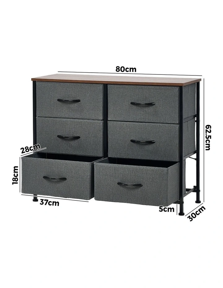 Oikiture 6 Chest of Drawers Storage Cabinet Dresser Organizer Fabric Grey image 2