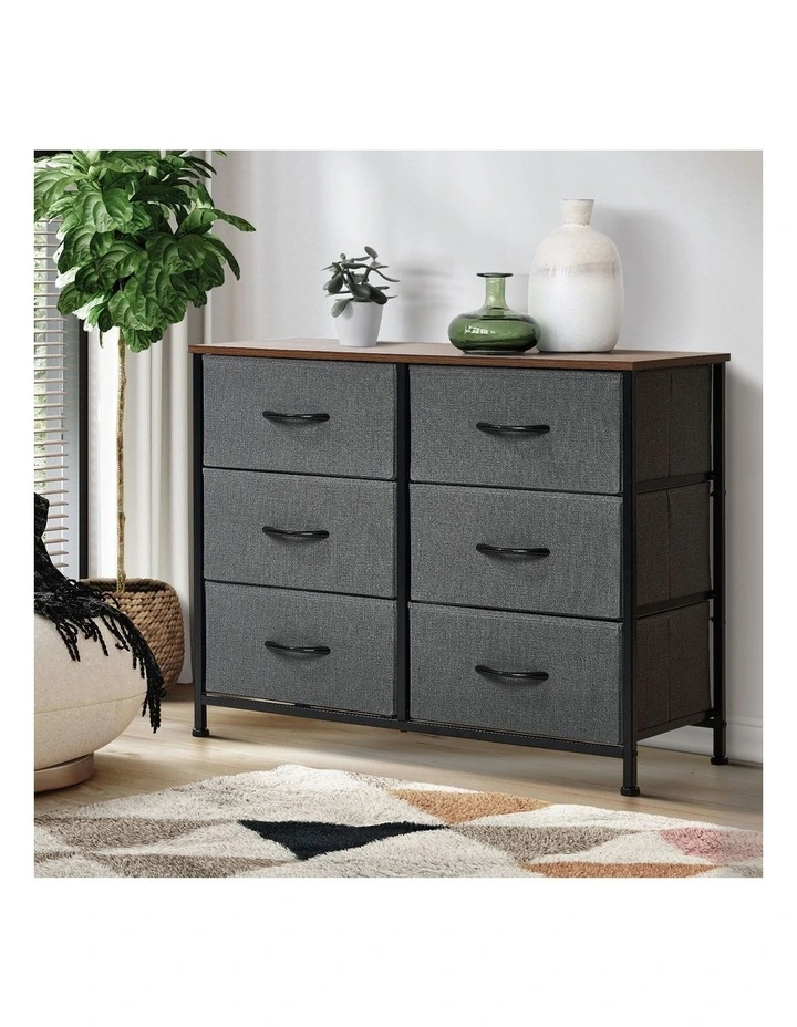 Oikiture 6 Chest of Drawers Storage Cabinet Dresser Organizer Fabric Grey image 3