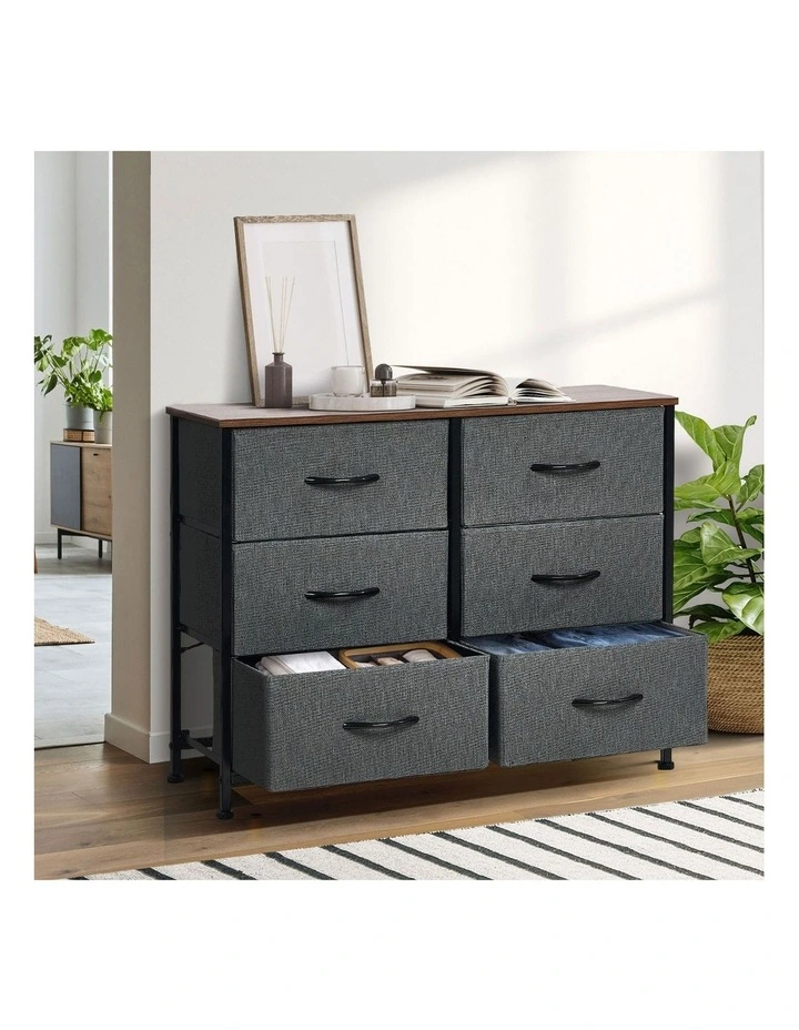 Oikiture 6 Chest of Drawers Storage Cabinet Dresser Organizer Fabric Grey image 4