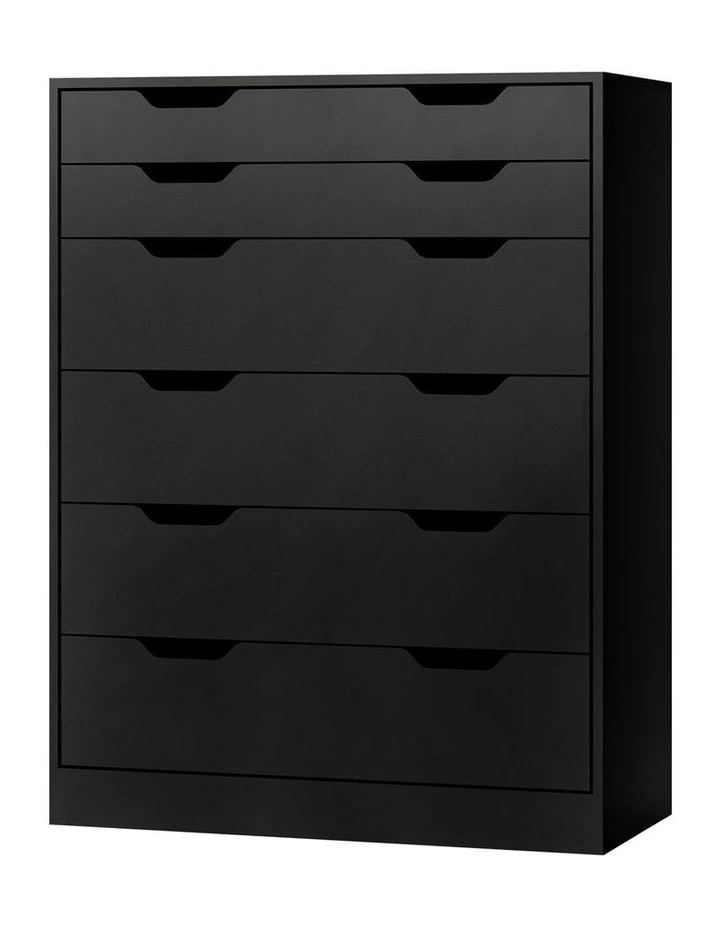 Oikiture 6 Chest of Drawers Tallboy Storage Cabinet Dresser Bedroom Black image 1
